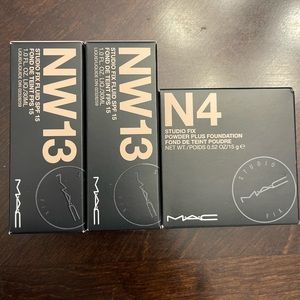 2 MAC studiofix fluid foundations in shade NW13, 1 studiofix powder in shade N4